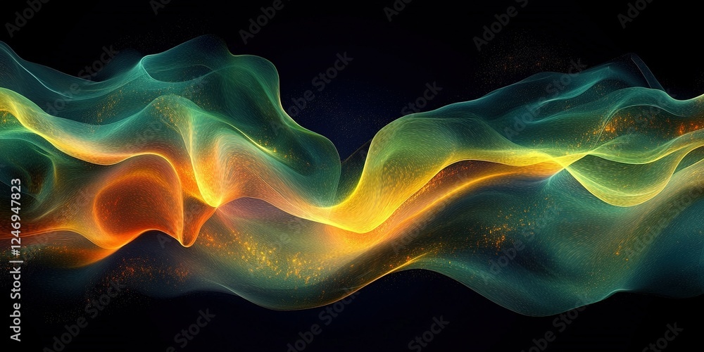 Poster vibrant waves of color flow gracefully through a dark background, creating a mesmerizing visual disp