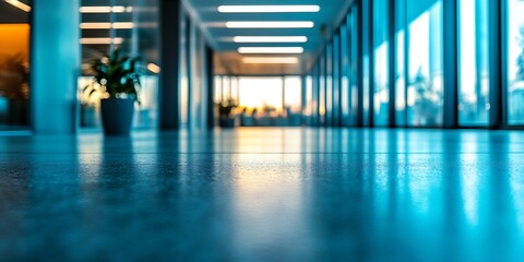 Obraz premium Modern Corporate Office Interior with Evening Sunlight Through Glass Windows : Generative AI