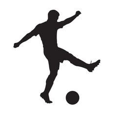 Silhouette vector illustration of a soccer player kicking a ball on a white background
