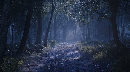 Forest Path Underneath A Dark Night Sky