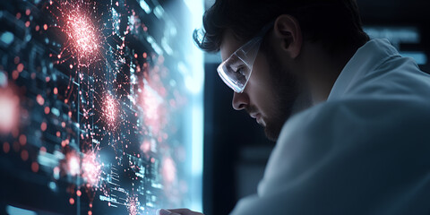 Scientist Analyzing Data with Advanced Digital Technology