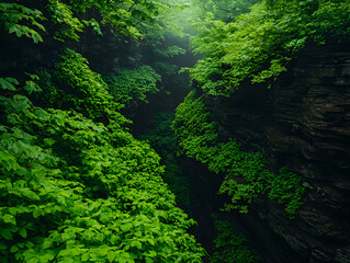 Fototapeta premium Lush Green Canyon With Sunlight Streaming Through