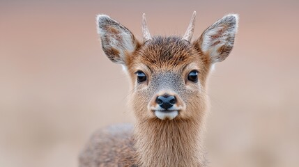 Obraz premium Young deer portrait, autumn field, nature background, wildlife photography
