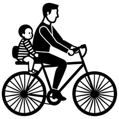 Fototapeta premium A dad riding a bicycle with his child in a baby silhouette vector illustration 