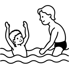 A dad teaching his child how to swim