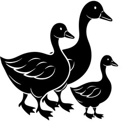 A family of ducks waddling silhouette vector illustration 