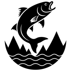 A fish jumping out of the river silhouette vector illustration 