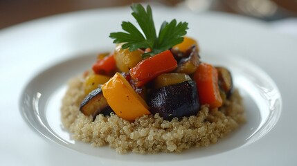 Roasted Vegetable Quinoa Dish, Restaurant Setting