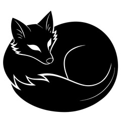 A fox curled up sleeping silhouette vector illustration 