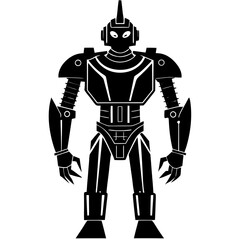 A futuristic robot standing tall  silhouette vector illustration 
