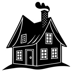 A house with a chimney silhouette vector illustration 
