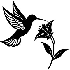 A hummingbird sipping nectar silhouette vector illustration 