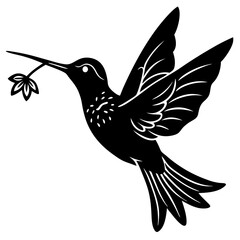 A hummingbird sipping nectar silhouette vector illustration 