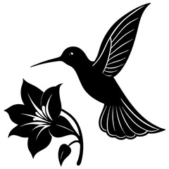  A hummingbird sipping nectar silhouette vector illustration 