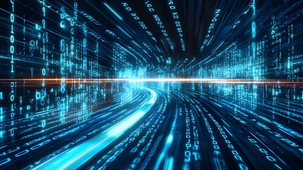 Futuristic Data Stream and Digital Information Highway – High-Speed Cyber Network, Binary Code, and AI-Powered Connectivity for Big Data, Cybersecurity, and Digital Innovation