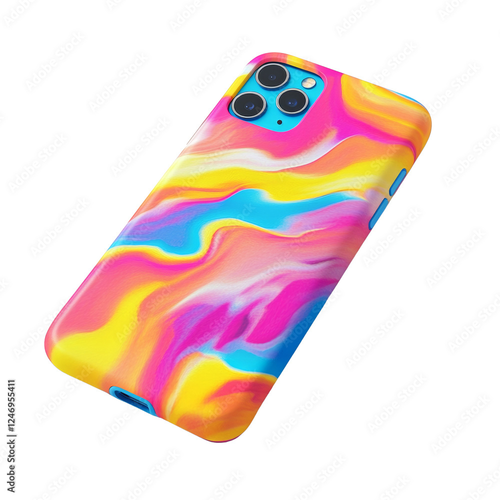 Poster a colorful phone case showcases a vibrant abstract design with swirling hues of yellow pink blue and