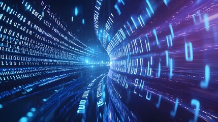 Futuristic Data Stream and Digital Information Highway &ndash; High-Speed Cyber Network, Binary Code, and AI-Powered Connectivity for Big Data, Cybersecurity, and Digital Innovation