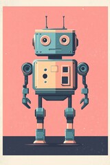 Fototapeta premium Isometric AI robotic icon flat art, clean and modern digital assistant model with soft rounded edges and expressive LED facial display