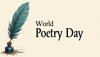 Charming banner for World Poetry Day featuring elegant quills and a poetic inscription, celebrating the creative process of writing.