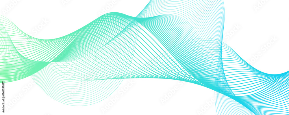 Poster Abstract blue line wave vector background. Wave geometric Technology, data science frequency gradient lines. Curve flow motion lines, Modern background design. Blue wave digital geometric design