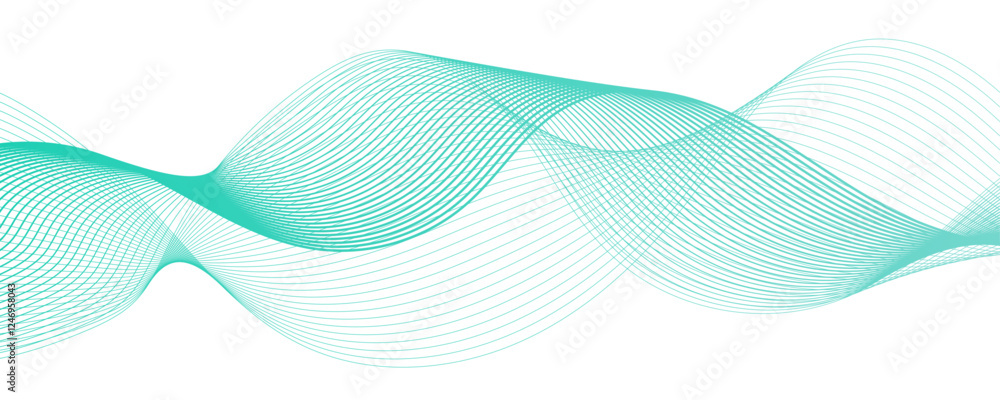 Poster Abstract blue line wave vector background. Wave geometric Technology, data science frequency gradient lines. Curve flow motion lines, Modern background design. Blue wave digital geometric design