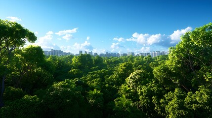 Obraz premium Lush Green Forest Skyline City View