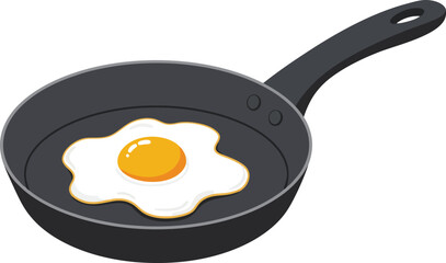Illustration of a frying pan with boiling egg inside, isolated on white background