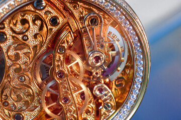 Intricate artistry reveals the beauty of a jewelry watch mechanism captured in exquisite macro detail