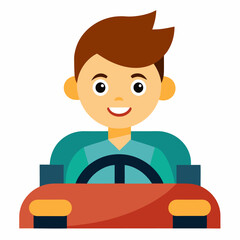 Young cute boy drives a car vector on white background.