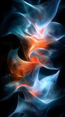 Naklejka premium Ethereal Abstract Fluid Art: Vibrant Colors and Textures with Blue, Orange, and Glow, Dynamic Waves and Patterns for Captivating Backgrounds and Illumination in Digital Design
