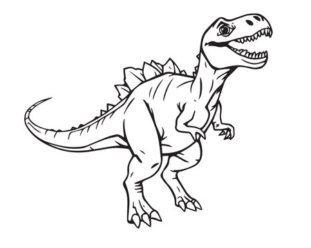 black and white line art Dinasaur illustration, clear background, vector.