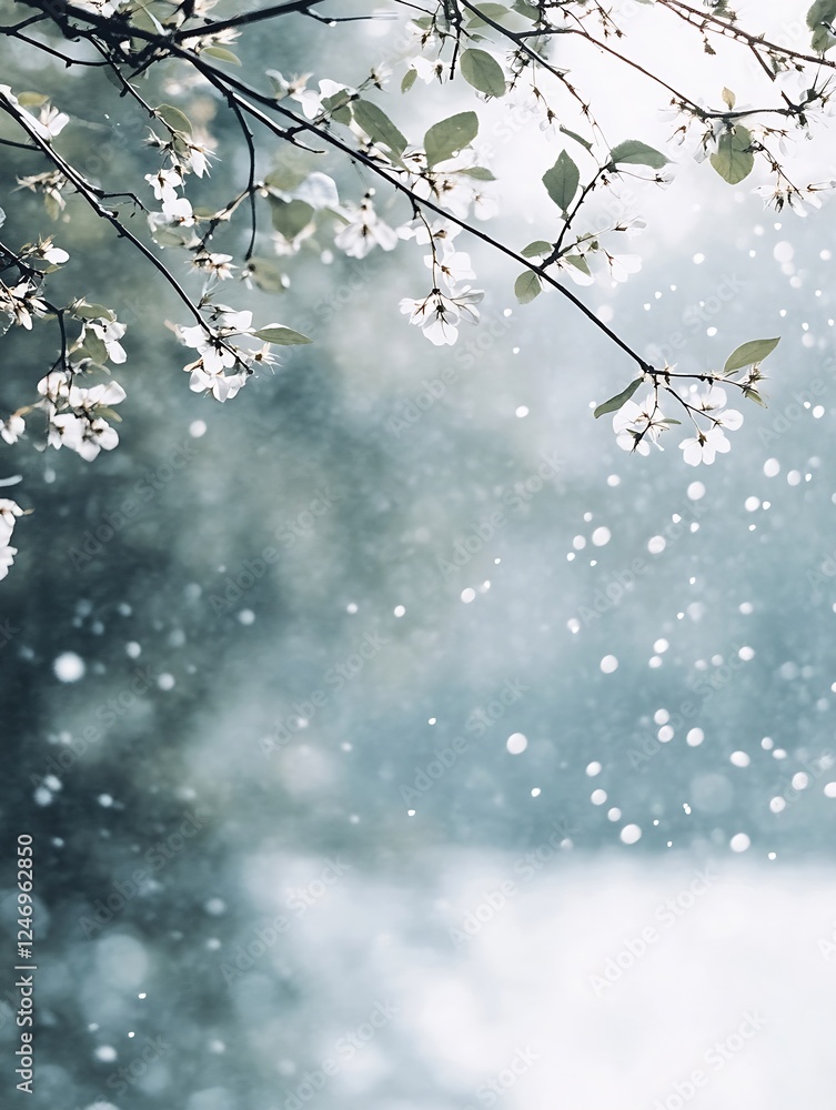 Poster delicate cherry blossoms in spring with soft bokeh background : generative ai