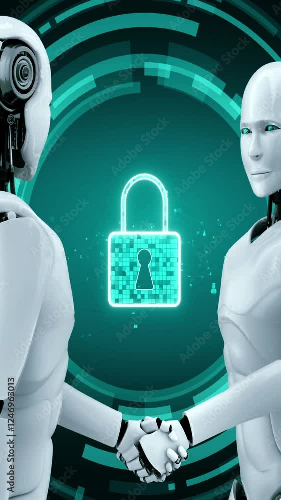 Poster ai robot huminoid uses cloud computing technology to store data on online server . futuristic concep