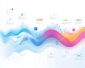 Modern business infographic presenting analytical data visualization, abstract waves illustrating statistics, digital financial report