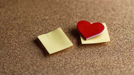 Obraz premium Red heart and sticky notes on cork board