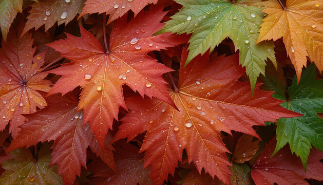 Top-view perspective of overlapping maple leaves for abstract background. - Powered by Adobe