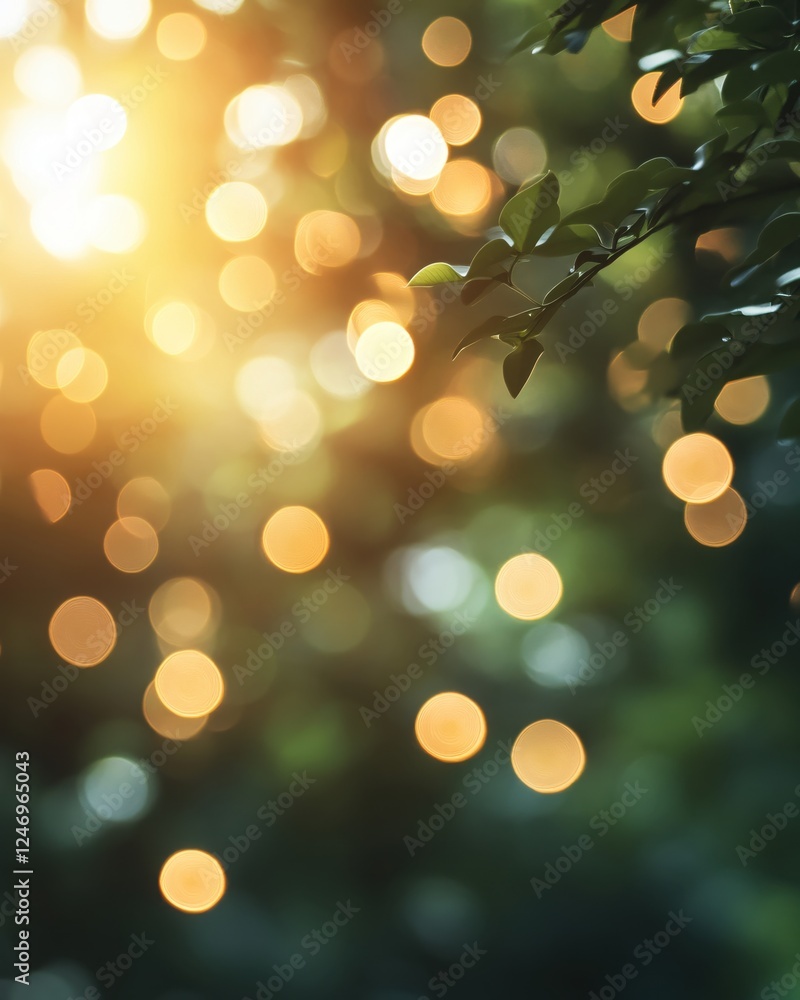 Aufkleber golden light flares through foliage creating a magical bokeh effect in a natural setting