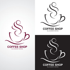 Premium coffee shop logo icon. Latte aroma symbol. Espresso hot drink cup sign. Arabica cappuccino emblem. Vector illustration.