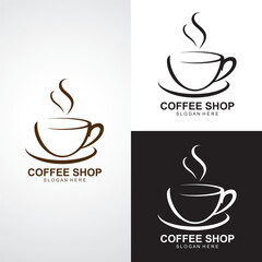 Fototapeta premium Premium coffee shop logo icon. Latte aroma symbol. Espresso hot drink cup sign. Arabica cappuccino emblem. Vector illustration.