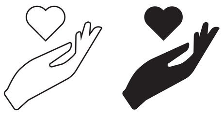 Heart in hand icon. Care, love, and support symbol