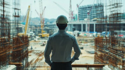 Engineer Overlooking a Construction Project in the City
