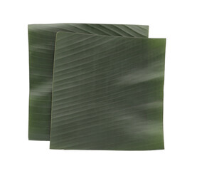 Pieces of banana leaves isolated on white, top view. Traditional meal serving
