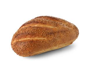 One freshly baked bread with sesame seeds isolated on white