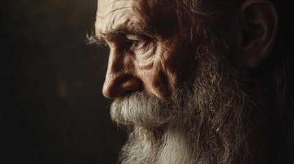 Obraz premium Profile portrait of an elderly man with a long beard and mustache, evoking a biblical character