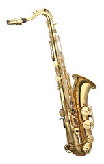 Jazz. One beautiful saxophone isolated on white