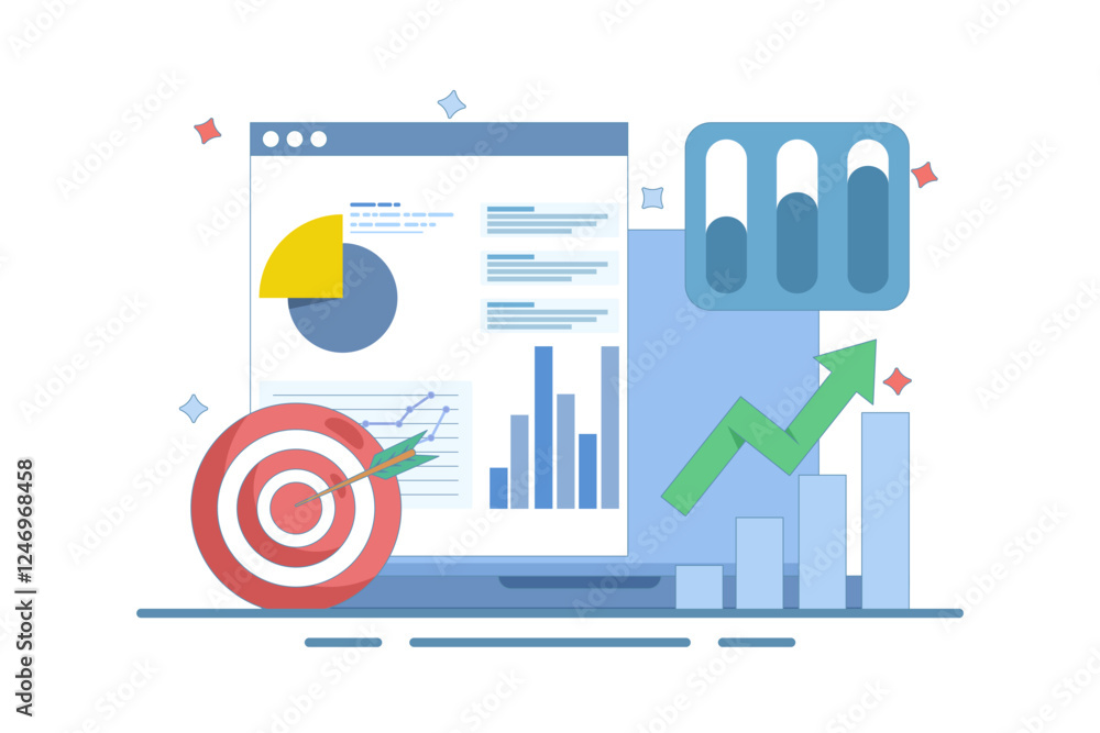 Aufkleber data analysis concept, business graph report on laptop computer and target arrow. financial graph, i