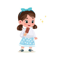 little girl eat sweet ice cream and feel happy