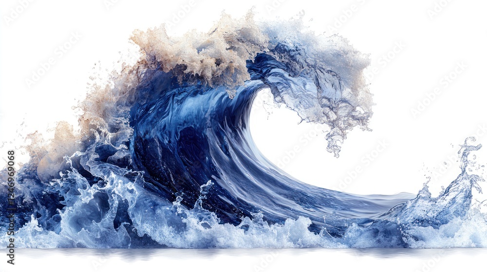 Canvas Prints Ocean wave crashing, isolated, white background, nature