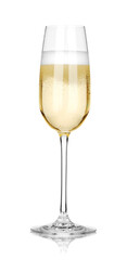 Champagne in glass isolated on white. Sparkling wine