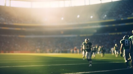 American Football Game Blurred Background Stadium Sunlight Players